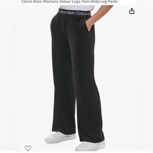 calvin klein velour logo trim wide leg pants